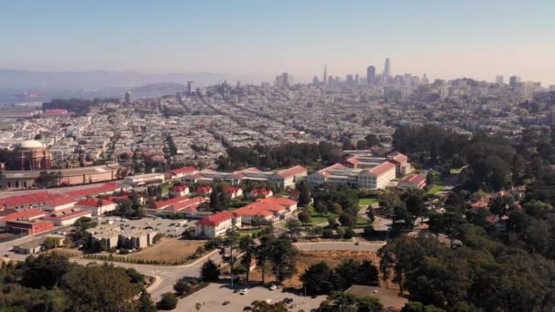 Über San Francisco California Coit Tower Downtown City Skyline — Stockvideo