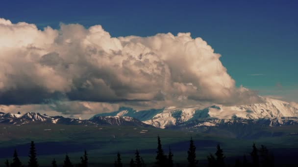 Bulutlar Denali Sıradağları Nın Tepelerinden Geçiyor Alaska — Stok video