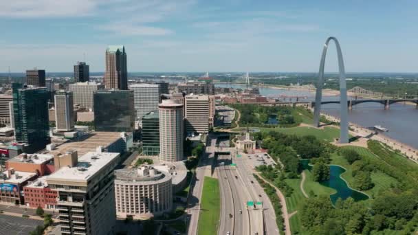 Louis Downtown City Skyline Gateway Arch Midwest Paesaggio Urbano Mississippi — Video Stock