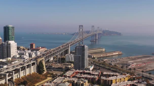 Vista Aérea Del Sol Brillante Towering Buildings Downtown San Francisco — Vídeos de Stock