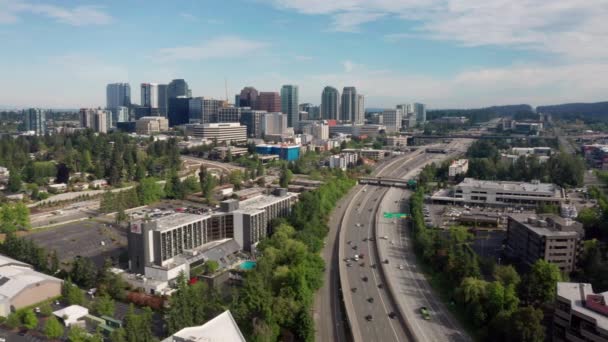 Dessus Bellevue Washington Downtown Skyline 405 Interstate Highway Rush Hour — Video