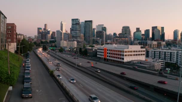 Luchtfoto Boven Interstate Het Centrum Van Seattle Washington — Stockvideo