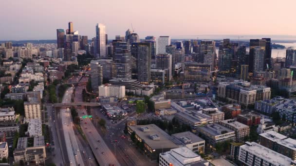 Flygperspektiv Över Motorväg Centrala Seattle Washington — Stockvideo