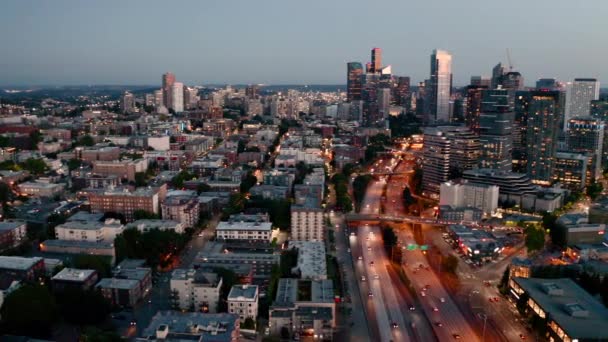 Flygperspektiv Över Motorväg Centrala Seattle Washington — Stockvideo