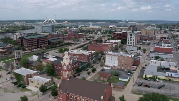 Vídeo Aéreo Sobre Centro Cidade Moline Illinois — Vídeo de Stock