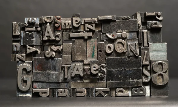Metalltyp Druckerpresse Satz Steuern Typografie Textbuchstaben — Stockfoto
