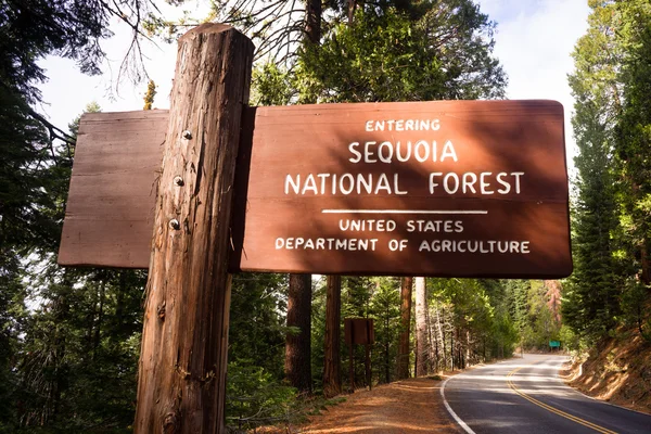 Entrando en Sequoia National Forest Road Señal Parques de California — Foto de Stock