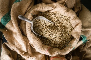 Raw Coffee Beans Seeds Bulk Burlap Sack Production Warehouse clipart