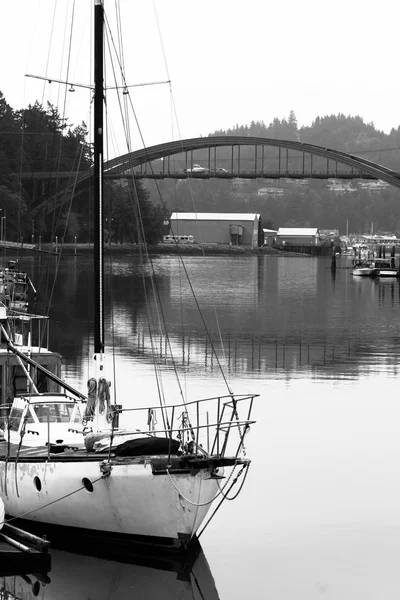 Både på Vand Laconner Washington Swinomish River Channel - Stock-foto