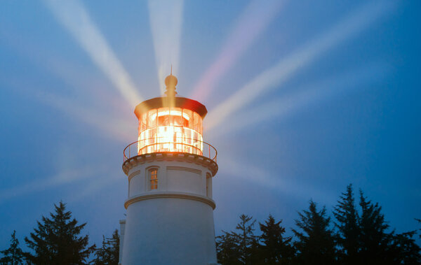 Lighthouse Beams Illumination Into Rain Storm Maritime Nautical 