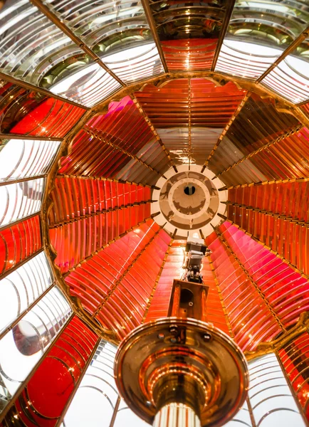 Small Lamp Inside Fresnel Lens Historical Lighthouse Nautical Beacon — Stock Photo, Image