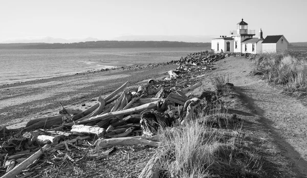 Drivved Beach West Point fyren Cape brygga Discovery Park — Stockfoto