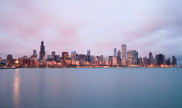 Sunrise színe ég tó Michigan chicagói Illinois város Skyline — Stock Fotó