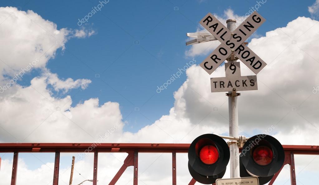 Train Passing Railroad Crossing Warning Lights Flashing