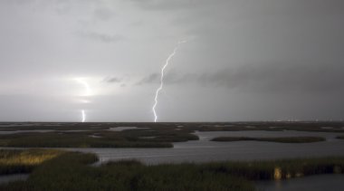 Elektrik fırtınası yaklaşımlar grev Galveston Texas yıldırım