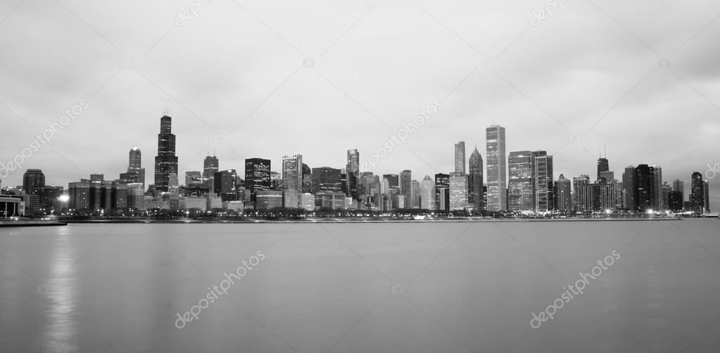 Monochrome Sky Lake Michigan Chicago Illinois City Skyline