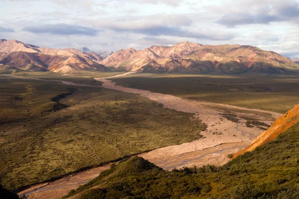 Flusstal und Berge alaska denali Bereich USA — Stockfoto