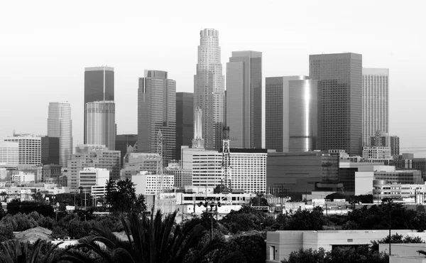 モノクロ夕日ロサンゼルス カリフォルニア ダウンタウンの街並み — ストック写真
