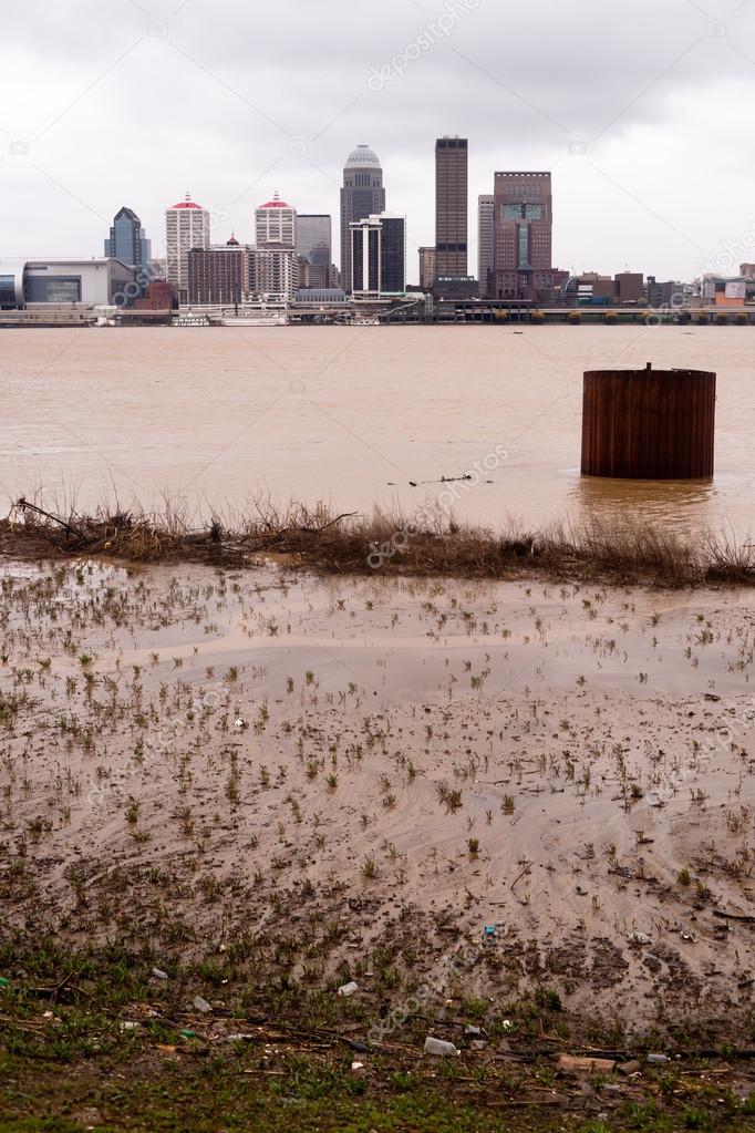 louisville Kentucky Downtown City Skyline Ohio River Flooding