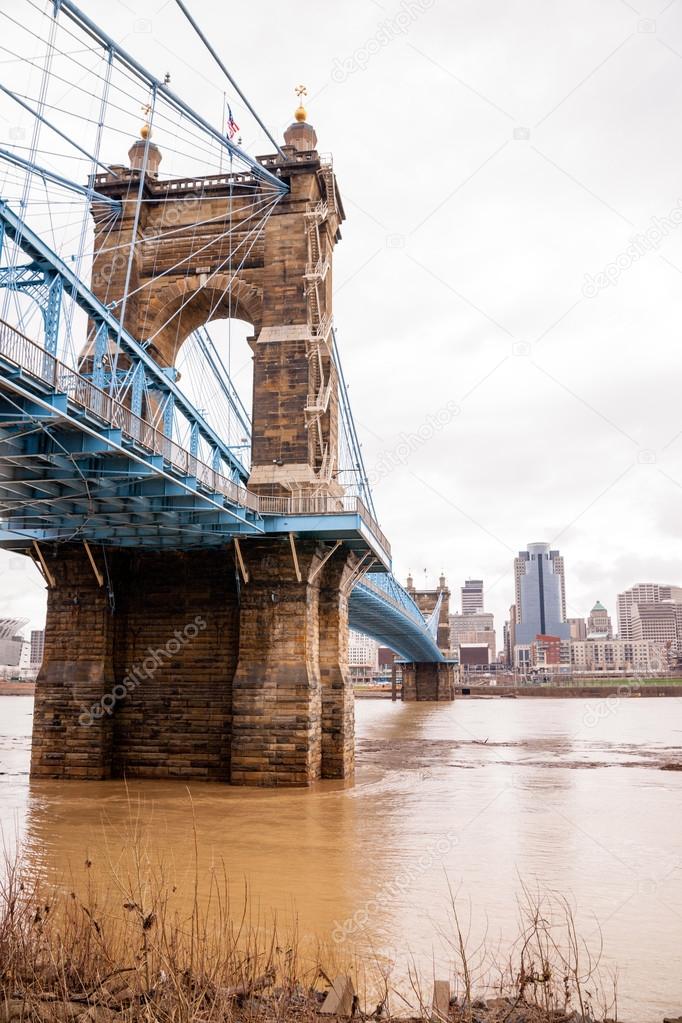 Storm over Suspension Bridge Newport Kentucky Cincinnati Ohio River