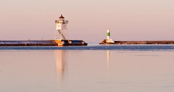Morning Light Harbor Breakwater Lighthouse Lake Superior Minnesota — Stock Photo, Image