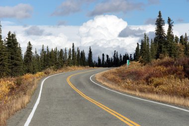 Sonbahar renk sonbahar manzara Alaska iki şeritli yol otoyol