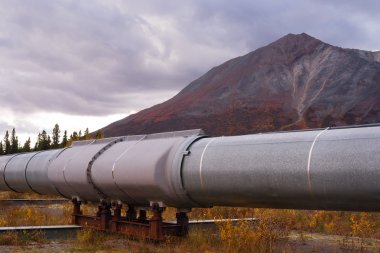 Petrol taşıma Alaska boru hattı engebeli dağ Landsc keser