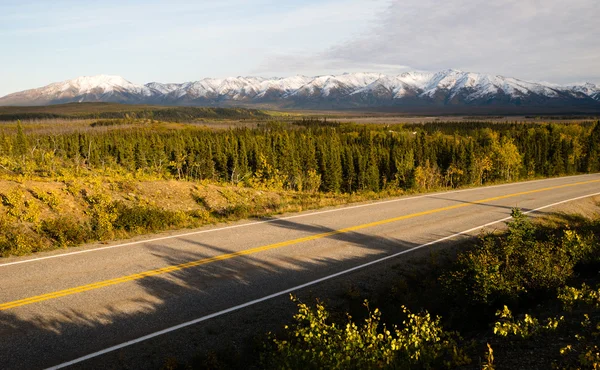 Highway loopt door het veranderen van kleuren Alaska bergen herfst — Stockfoto