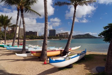 Deniz kıyısı Pasifik Okyanusu Waikiki Beach Oahu Hawaii Diamond Head