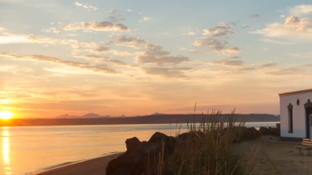 Bright Orange Sunrise Puget Sound Point No Point Lighthouse — Stock Video