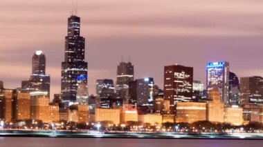 Sunrise renk gökyüzü göl Michigan Chicago Illinois şehir manzarası