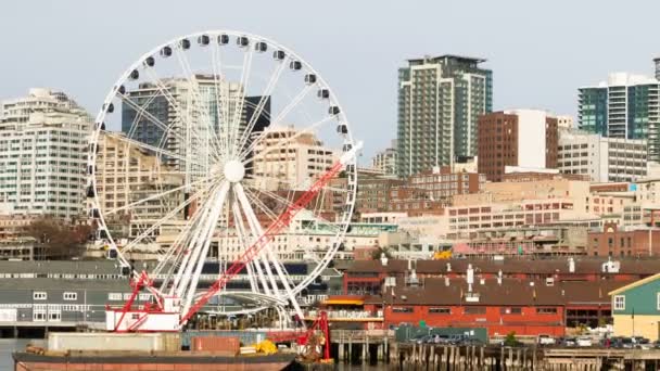 Quais jetées quais aiguilles Ferris roue Seattle Elliott bay — Video