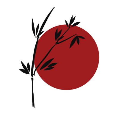 Siluet bambu, göl kenarında beyaz arka planda, yüksek çözünürlüklü