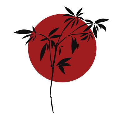 Siluet bambu, göl kenarında beyaz arka planda, yüksek çözünürlüklü