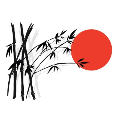 Siluet bambu, göl kenarında beyaz arka planda, yüksek çözünürlüklü