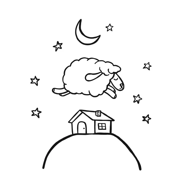 Ovelhas saltando, desenhos animados engraçados da ovelha, vetor isolado — Vetor de Stock