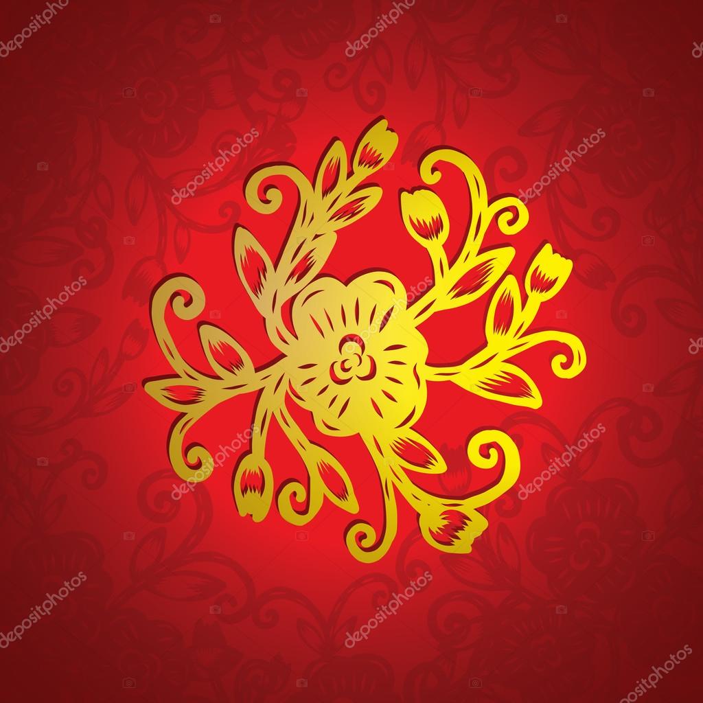 Chinese paper cutting, Flower paper cutting, isolated illustration