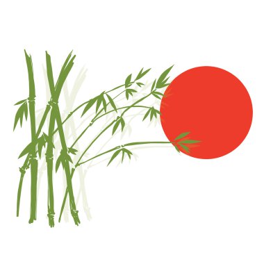 Siluet bambu, göl kenarında beyaz arka planda, yüksek çözünürlüklü