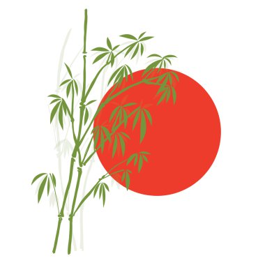 Siluet bambu, göl kenarında beyaz arka planda, yüksek çözünürlüklü