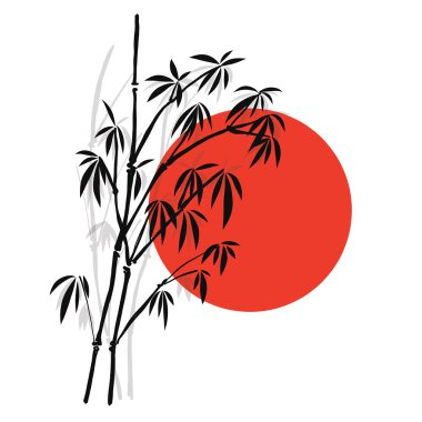 Siluet bambu, göl kenarında beyaz arka planda, yüksek çözünürlüklü