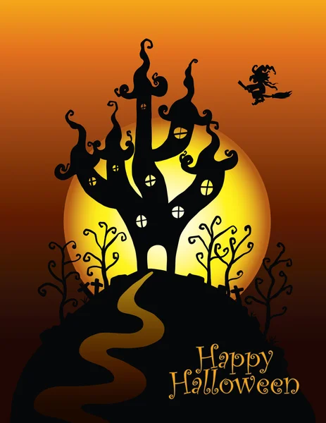 Feliz cartão de Halloween, Castelo conceito de Halloween —  Vetores de Stock