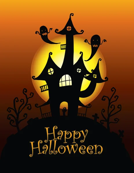 Happy-Halloween-Karte, Schloss-Halloween-Konzept — Stockvektor