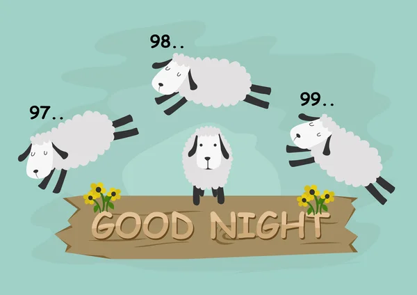 Salto de ovelhas, boa noite — Vetor de Stock