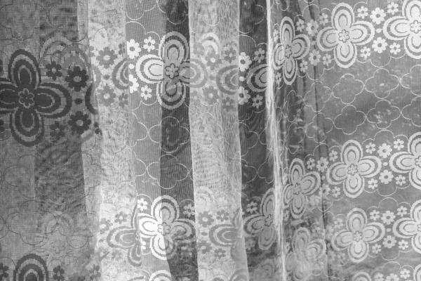 Real Curtain Made White Tulle Patterns Black White — Stock Photo, Image