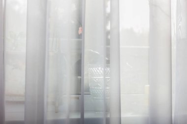 Reakl soft white translucent curtains on window in happy morning