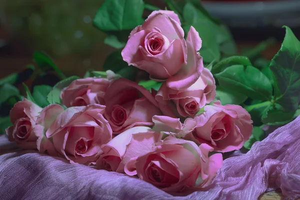 Bouquet of nine pink roses — Stock Photo, Image