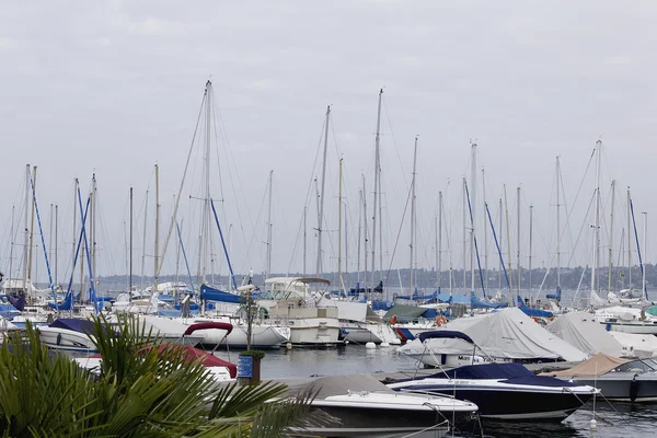 Muchos de los yates en el lago Ginebra en Ginebra — Foto de Stock