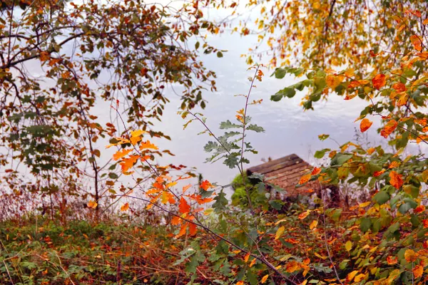 Brücke über den Fluss Herbsttag — Stockfoto