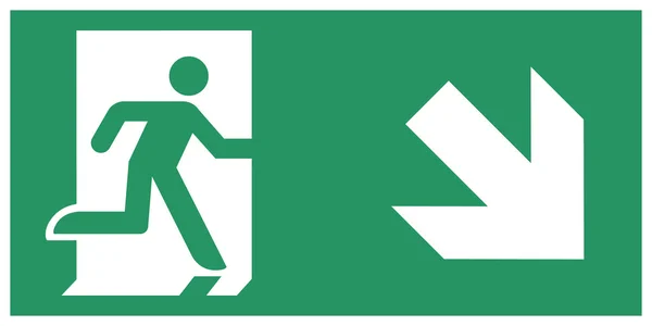 Panneau de sécurité, direction sortie de secours vers le bas — Image vectorielle