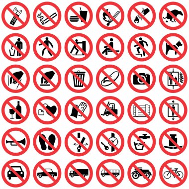 Standard Prohibition sign collection, High quality clipart